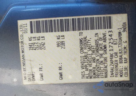 2011 Nissan Altima S from USA, damaged, VIN 1N4AL2AP4BC172543